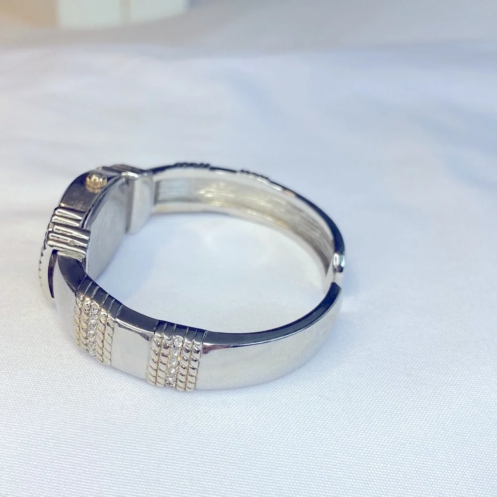 Working! Ladies Elgin 2 Tone Clamper Bracelet Minimalist Watch